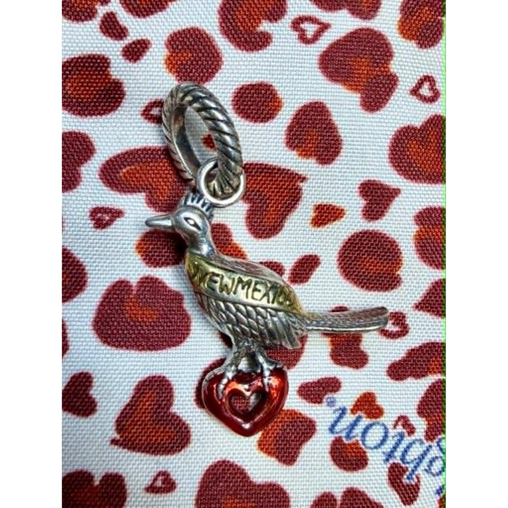 Brighton New Mexico Roadrunner Heart Charm Silver Tone Red Enamel State Souvenir